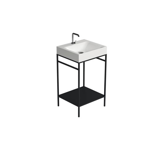 Struttura terra in acciaio con ripiano in metallo nero matt per lavabo cm 50x45