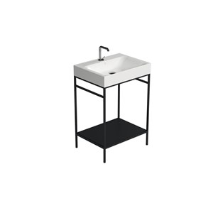 Struttura terra in acciaio con ripiano in metallo nero matt per lavabo cm 60x45