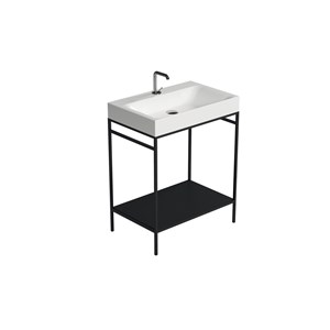 Struttura terra in acciaio con ripiano in metallo nero matt per lavabo cm 70x45