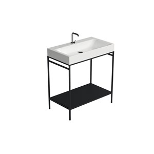 Struttura terra in acciaio con ripiano in metallo nero matt per lavabo cm 80x45