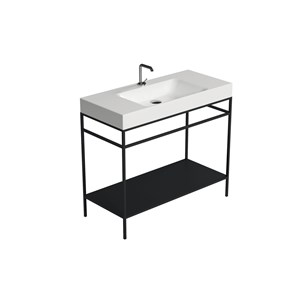 Struttura terra in acciaio con ripiano in metallo nero matt per lavabo cm 100x45