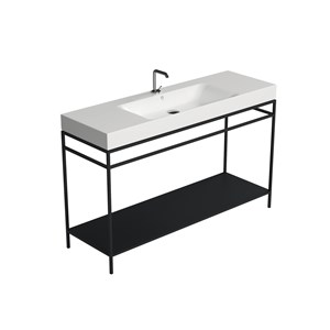 Struttura terra in acciaio con ripiano in metallo nero matt per lavabo cm 140x45