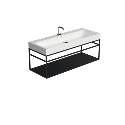 Struttura sospesa in acciaio con ripiano in metallo nero matt per lavabo cm 120x45