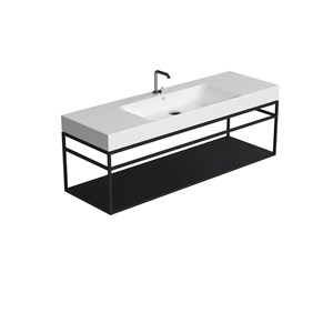 Struttura sospesa in acciaio con ripiano in metallo nero matt per lavabo cm 140x45  