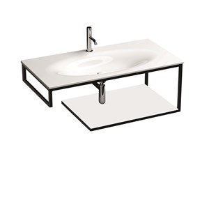 LOUISE struttura sospesa in acciaio inox nero matt con ripiano in gres bianco