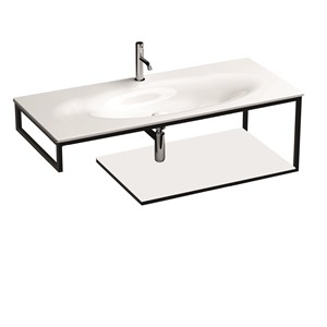 LOUISE struttura sospesa in acciaio inox nero matt con ripiano in gres bianco per lavabo Shape 122