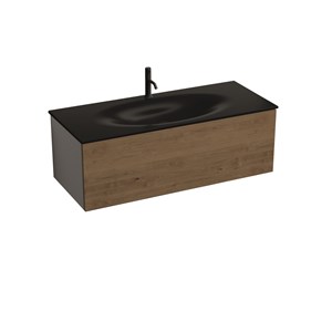 MOBILE sospeso nero con frontale rovere e sifone salvaspazio per lavabo Shape 122 cm