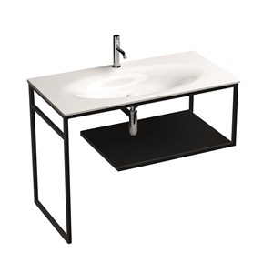 LOUISE struttura a terra in acciaio inox nero matt con ripiano in gres nero per lavabo Shape 102 cm.