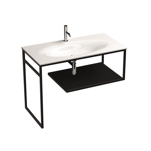 LOUISE struttura a terra in acciaio inox nero matt con ripiano in gres nero per lavabo Shape 102 cm.