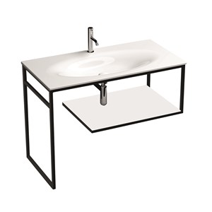 LOUISE struttura a terra in acciaio inox nero matt con ripiano in gres bianco per lavabo Shape 102 c