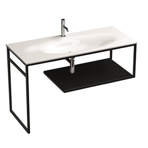 LOUISE struttura a terra in acciaio inox nero matt con ripiano in gres nero per lavabo Shape 122 cm.