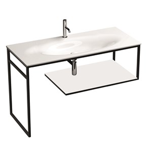 LOUISE struttura a terra in acciaio inox nero matt con ripiano in gres bianco per lavabo