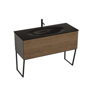 MOBILE a terra nero con frontale rovere e sifone salvaspazio per lavabo Shape 122 cm