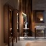 Specchio a terra in frassino scuro  con contenitore estraibile cod 9183, Specchio sospeso in hemlock cod 9180, lavabo con coppia gambe in hemlock cod 3933